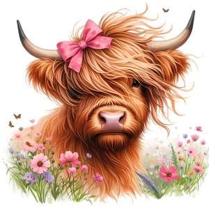 Watercolor Highland Cow Clipart, Poppy Flowers Bundle (digital Download ...
