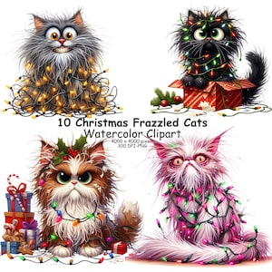 10 bundle di gatti di Natale ad acquerello png per Junk Journaling, Scrapbooking, Card Making, Download digitale, Fantasy, Whimsical