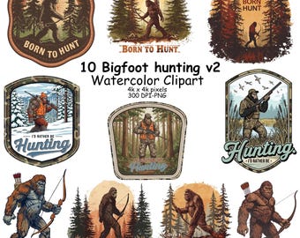 10 Bigfoot Hunting Clipart, Sasquatch PNG, Camo Hunter (Digital Download)