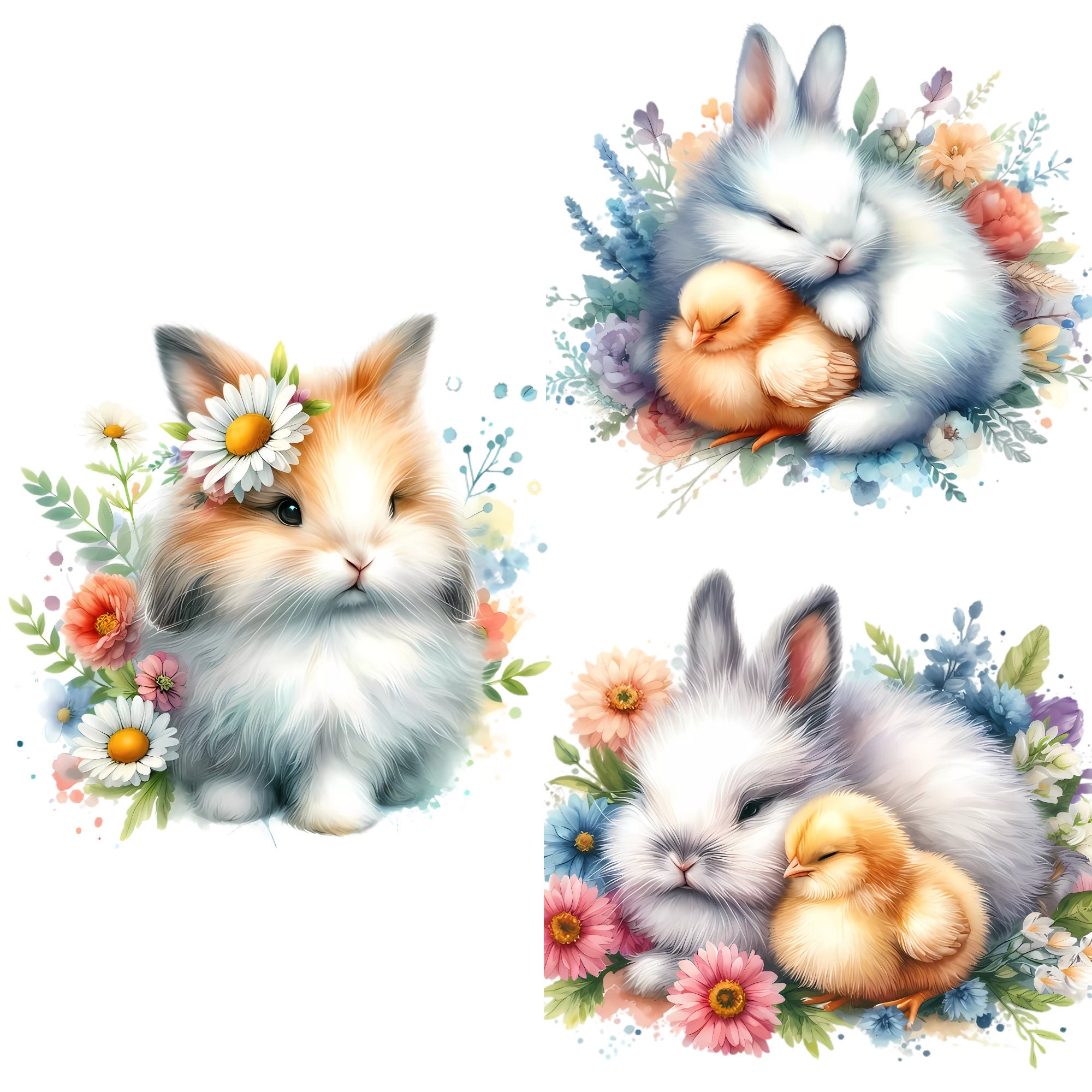 20 Cute Watercolor Floral Bunny Clipart Bundle. High Quality Pngs ...