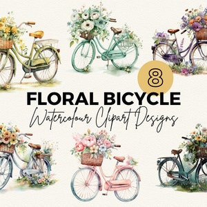 Clipart per biciclette floreali ad acquerello / Clipart per biciclette floreali / Pacchetto Clipart / Clipart ad acquerello / Floreale / Clipart PNG