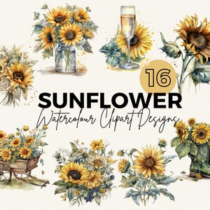 Sunflowers Clipart | Watercolour Sunflower Clip Art | Digital Image Downloads |  Card Making | Scrapbook | Junk Journal | Paper Crafts