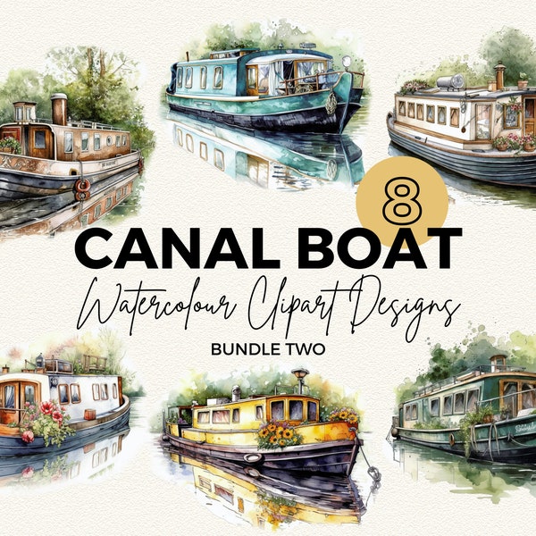 Watercolour Canal Boat Clipart | Watercolor Narrow Boat Cliparts | Clipart Bundle | Watercolour Clipart | Buildings Clipart | PNG Clipart