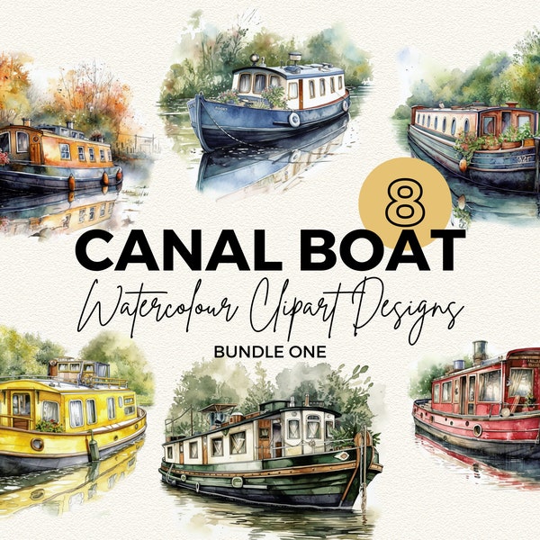 Watercolour Canal Boat Clipart | Watercolor Narrow Boat Cliparts | Clipart Bundle | Watercolour Clipart | Buildings Clipart | PNG Clipart