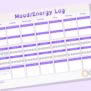 Mood and Energy Printable Log for Mental Wellness, Mood Tracking, Energy Tracking, Spoon Theory