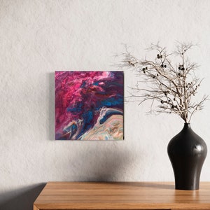 shoal || Sea Ocean Blue Pink Square 30x30 Canvas Acrylic Pouring Modern Abstract Nature
