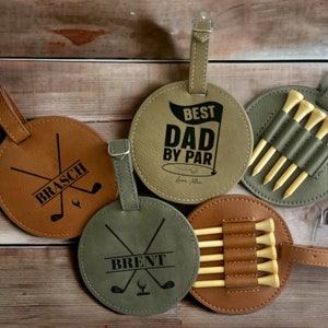 Personalized Leather Golf Bag Tag | Personalized Golf Gifts for Men Women |Custom Golf Accessories |Custom Tee Holder | Golf Gift