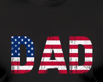 Heavy Cotton Patriotic Dad T-Shirt, Rustic American Flag Graphic Tee, American Pride Father's Day Gift, Distressed USA Flag Papa Tee G5000