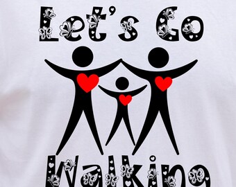 Let's Go Walking T-Shirt - Minimalist Stick Figure Design with Hearts Perfect Gift for Family Bonding & Outdoor Activities, Gildan 5000 Tee