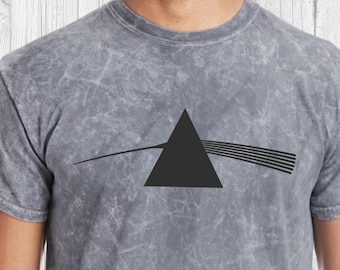 Psychedelic Vintage Wash Shirt, Trippy Triangle Pink Floyd Tee, Retro Aesthetic Festival Wear, Abstract Triangle Design Mineral Wash Shirt