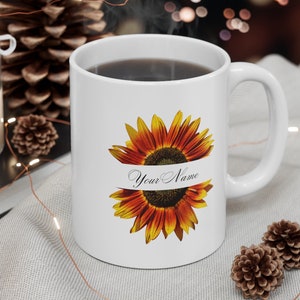 Custom Coffee Mug, Personalized Mug, Custom Sunflower Mug, Personalized Text Mug, Photo Mug, Christmas Gifts for Him Her, Customizable Gift