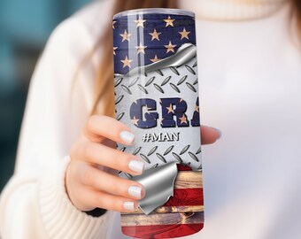 Patriotic Grandpa Tumbler Gift - American Flag Thermal Cup For Bass Fishing Grand Father - Independence Day July 4th Thermoflask Gift
