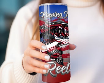 Keeping It Reel Fishing Tumbler – Insulated Travel Mug for Anglers & Fishermen - Independence Day Fishing Thermoflask  - Funny Fishing Gift