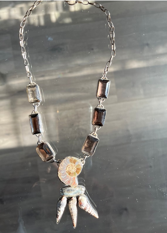 Smokey quartz, Sterling Silver necklace/ Vintage