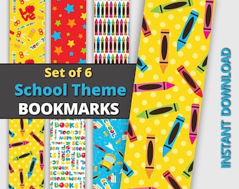 School Theme Bookmarks for Kids, Set of 6 (Digital Download)