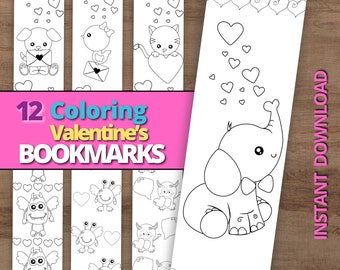 Printable bookmarks to color, Valentine's Coloring Bookmarks, Cute Coloring Bookmarks,  Kids bookmarks, digital bookmarks to download