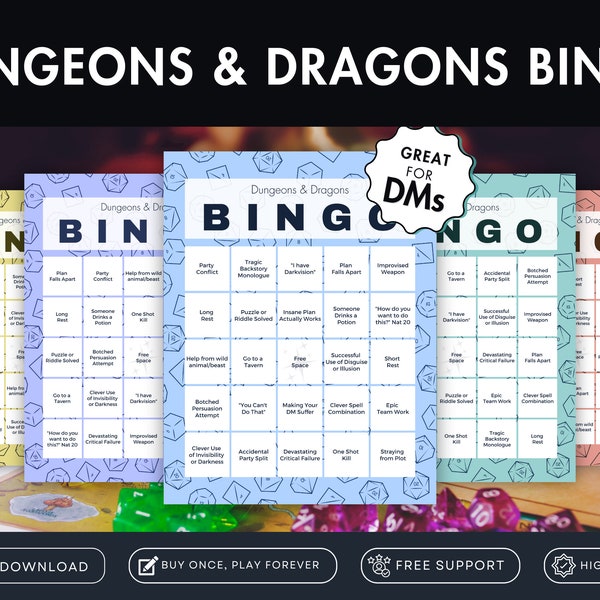 Dungeons and Dragons Bingo | Printable Instant Download Game | DND TTRPG Supplement Accessories