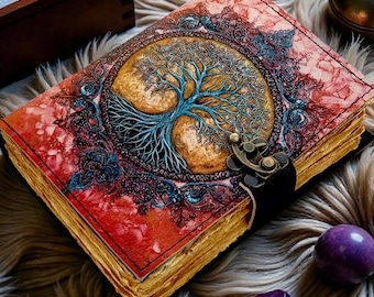 Tree of Life Leather Journal Handmade 400 Pages Grimoire Book of Shadows Witchcraft Diary Pagan Wiccan Notebook Vintage Writing Journal Gift