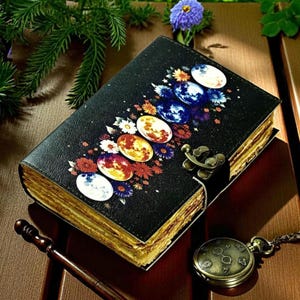 400 pagina&#39;s groot Grimoire Vintage lederen dagboek, maanfase handgemaakt vet dagboek, blanco spreukenboek van schaduwen Celestial Gifts For Him Her