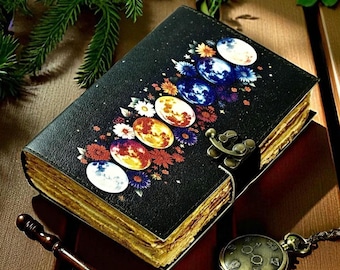 400 Pages - Moon Phase - Grimoire leather journal Notebook - book of shadows - Blank spell book Leather Gifts For Him and Her