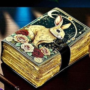 400 Pages - bunny rabbit Grimoire Leather Journal Notebook Journal for women - Fat journal handmade Deckle Paper Notebook leather-bound