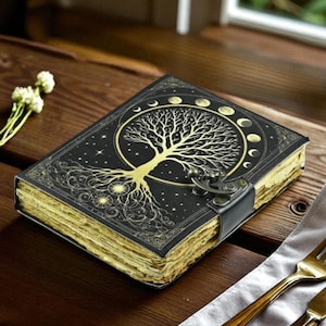 Tree Leather Journal Vintage journal tree of life antique notebook spell book of shadow with lock closer best gift lover Deckle Page Writing