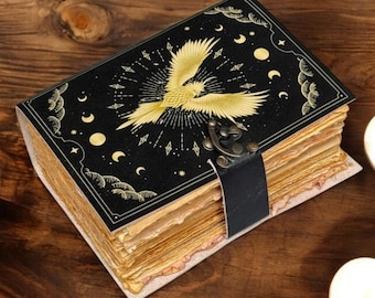 Livre d'ombres en cuir Grimoire Phoenix - élément de feu fait main, grimoire gravé personnalisé Grimoire, cadeaux de journal magique païen gothique wicca