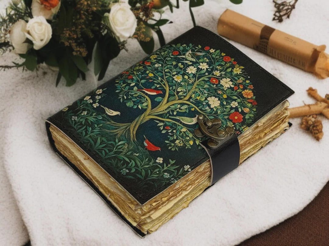 400 Page Celestial Tree of Life Leather Journal | Handmade Grimoire ...