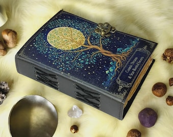 Tree of Life Leather Grimoire – 400 Pages Book of Shadows, Vintage Witchcraft Spellbook, Refillable Wiccan Pagan Gothic Journal, Witchy Gift