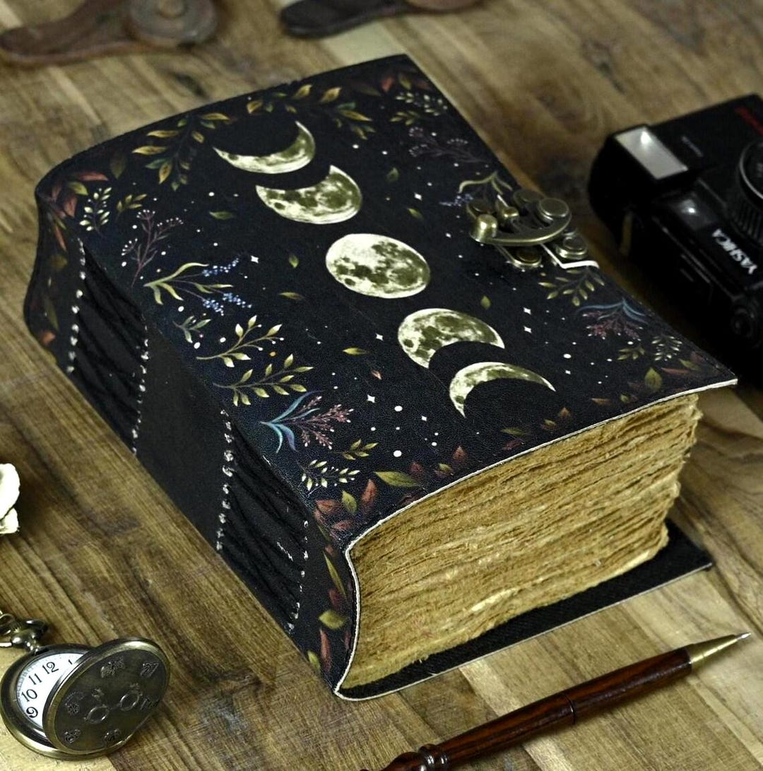 400 Pages - Moon Phase - Grimoire Leather Journal Notebook - Book of ...