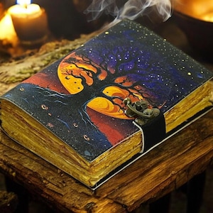 400 Page Large Grimoire leather journal, Print Tree of Life Journal, Blank spell book book of shadows Leather Celestial Gifts For Him Her