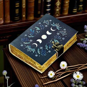 400 pagina&#39;s groot Grimoire Vintage lederen dagboek, maanfase handgemaakt vet dagboek, blanco spreukenboek van schaduwen Celestial Gifts For Him Her