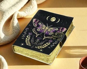 The Moon Butterfly Leather Journal Book of Shadows Journal Grimoire Decor Leather Vintage Clasp Lock Witchcraft Handmade Leather Journal