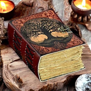 400 Page Large Grimoire leather journal, Print Tree of life Journal, Blank spell book book of shadows Leather Celestial Gifts For Mom Unique