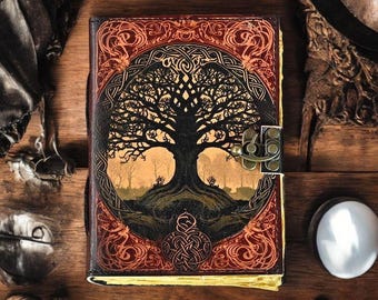 Tree of Life Leather Grimoire: 400 Page Witchcraft Spell Journal