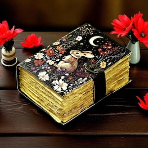 400 Pages - bunny rabbit Grimoire Leather Journal Notebook Journal for women - Fat journal handmade Deckle Paper Notebook Journal for gift