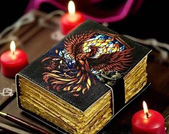 Grimoire en cuir phénix fait main livre des ombres 400 pages grimoire vintage, cadeau de journal magique païen wicca gothique, cadeau d'écriture occulte