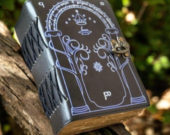 Black Doors of Durin Tolkien Lord of The Ring Leather Journal Book of Shadows Journal Grimoire Decor Leather Vintage Clasp Lock Witchcraft