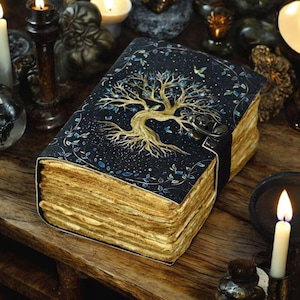 400 pagina&#39;s groot Grimoire lederen dagboek, print levensboom dagboek, blanco spreukenboek boek van schaduwen lederen hemelse cadeaus voor moeder uniek
