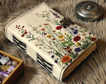 Handmade Leather Grimoire Book of Shadows – 400 Page Refillable Witchcraft Spell Journal | Vintage Wiccan Pagan Gothic Floral Gifts