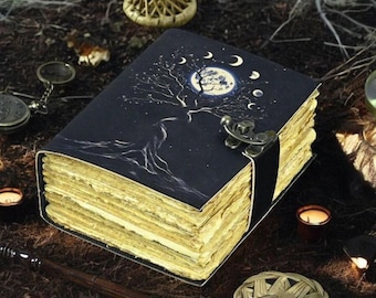 Leather Journal Book of Shadows: Handmade Vintage Grimoire, Deckle Edge Paper