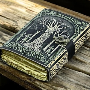 Tree Leather Journal Vintage journal tree of life antique notebook spell book of shadow with lock closer best gift lover Deckle Page Writing
