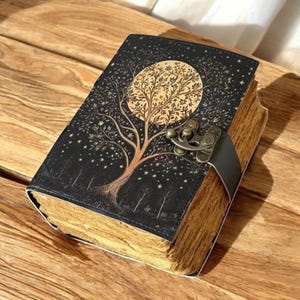 400 Page Large Grimoire leather journal, Print Tree of Life Journal, Blank spell book book of shadows Leather Celestial Gifts For Him Her
