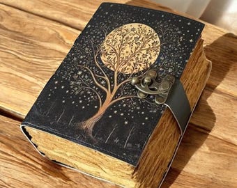 Tree of Life Leather Journal Handmade 400 Pages Grimoire Book of Shadows Witchcraft Diary Pagan Wiccan Notebook Vintage Writing Journal Gift