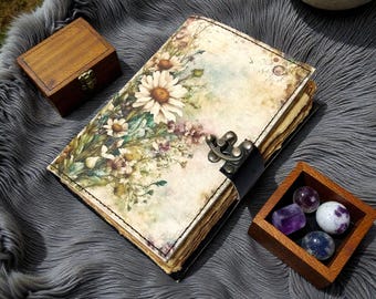 Handmade Leather Grimoire Book of Shadows – 400 Page Refillable Witchcraft Spell Journal | Vintage Wiccan Pagan Gothic Floral Gifts