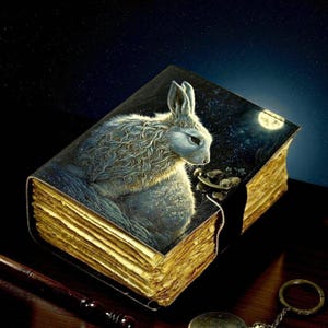 400 Pages - bunny rabbit Grimoire Leather Journal Notebook Journal for women - Fat journal handmade Deckle Paper Notebook Journal for gift