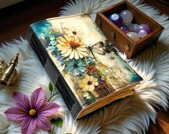 Handgemachte Blumen Lederbuch, Vintage Wald Grimoire, Buch der Schatten