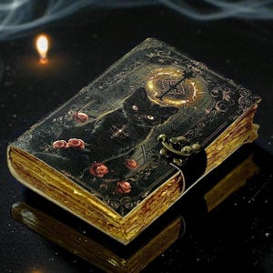 400 Page Large Grimoire leather journal, Printed Cat Journal, Blank spell book book of shadows Leather Celestial Gifts For Mom