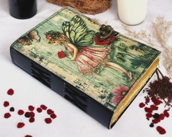 Fairy Leather Grimoire Journal – 400 Pages Refillable Book of Shadows, Witchcraft Spellbook, Wiccan Pagan Gothic Witchy Journal Gift for Her