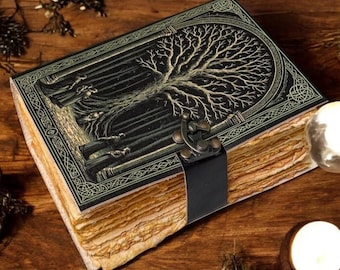 Moon Tree | Leather Grimoire Journal | Handmade Witchcraft Spell Book | Wiccan Pagan Notebook | Vintage Deckle Paper | Gift for Her